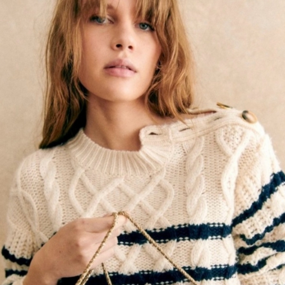 Sezane James Jumper Ecru/Navy XS